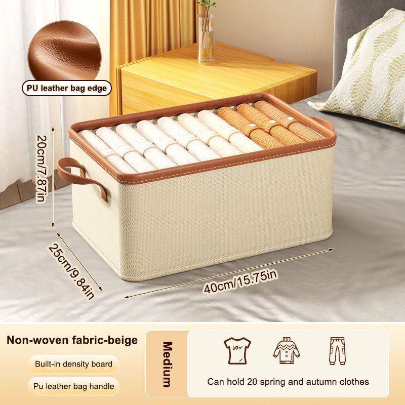 Clothing Storage Bins For Closet With Pu Handles Foldable Drawer Clothes Organizer For Organizing Wardrobe