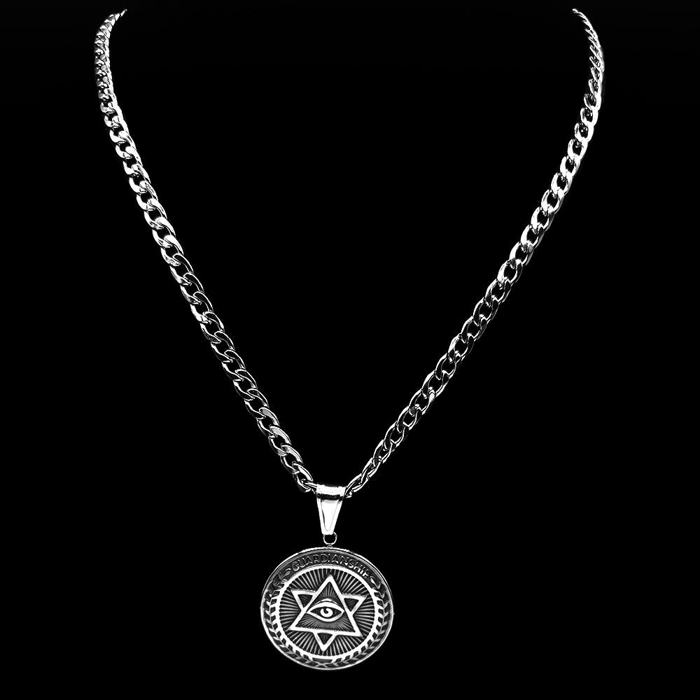 Jewish Israel Star of David GUARDIANSHIP Necklace Women Men Stainless Steel Eye of Providence Judaica Hexagram Chain Jewelry