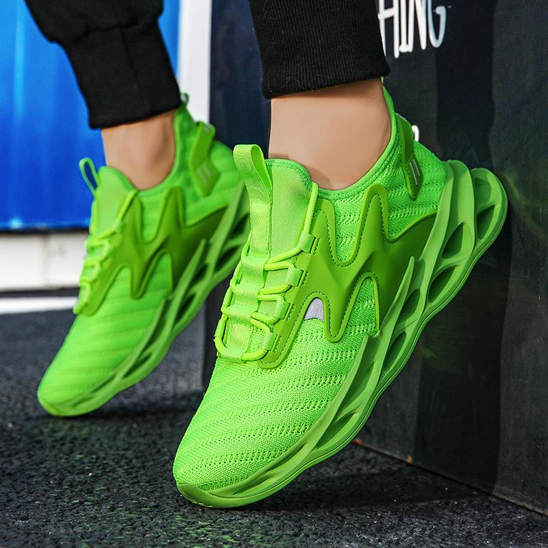 Fashion Green Mens Athletic Shoes Running Sneakers Breathable Mesh Comfortable Walking Shoe Non Slip Sports Shoes for Women Gym Training