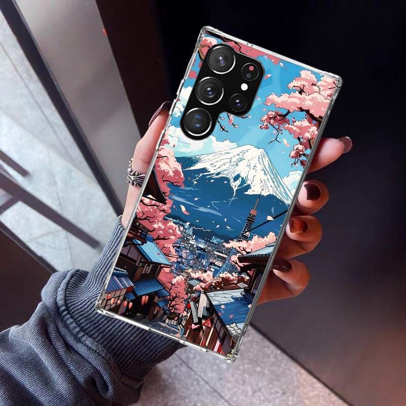 Japanese Cherry Mount Fuji Phone Case For Samsung Galaxy S26 S25 Edge S24 S23 Ultra S22 Plus S21 S20 FE Soft TPU Back Cover Fund