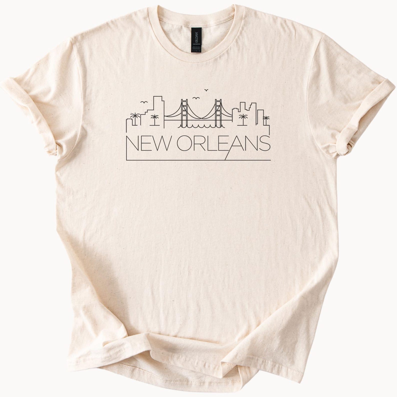 New Orleans Skyline Graphic T Shirt Minimalist Cityscape Bridge Palm Trees Modern Line Art New Orleans Tee Urban Louisiana Shirt 160