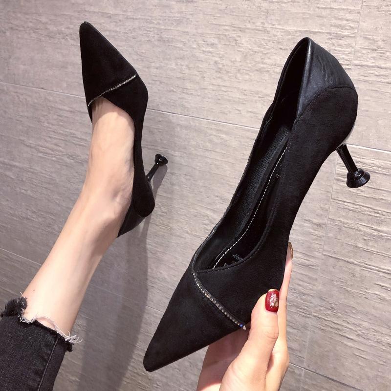 

Professional single shoes cat heel pointed high heels spring and summer new versatile girl black medium stiletto cm 40