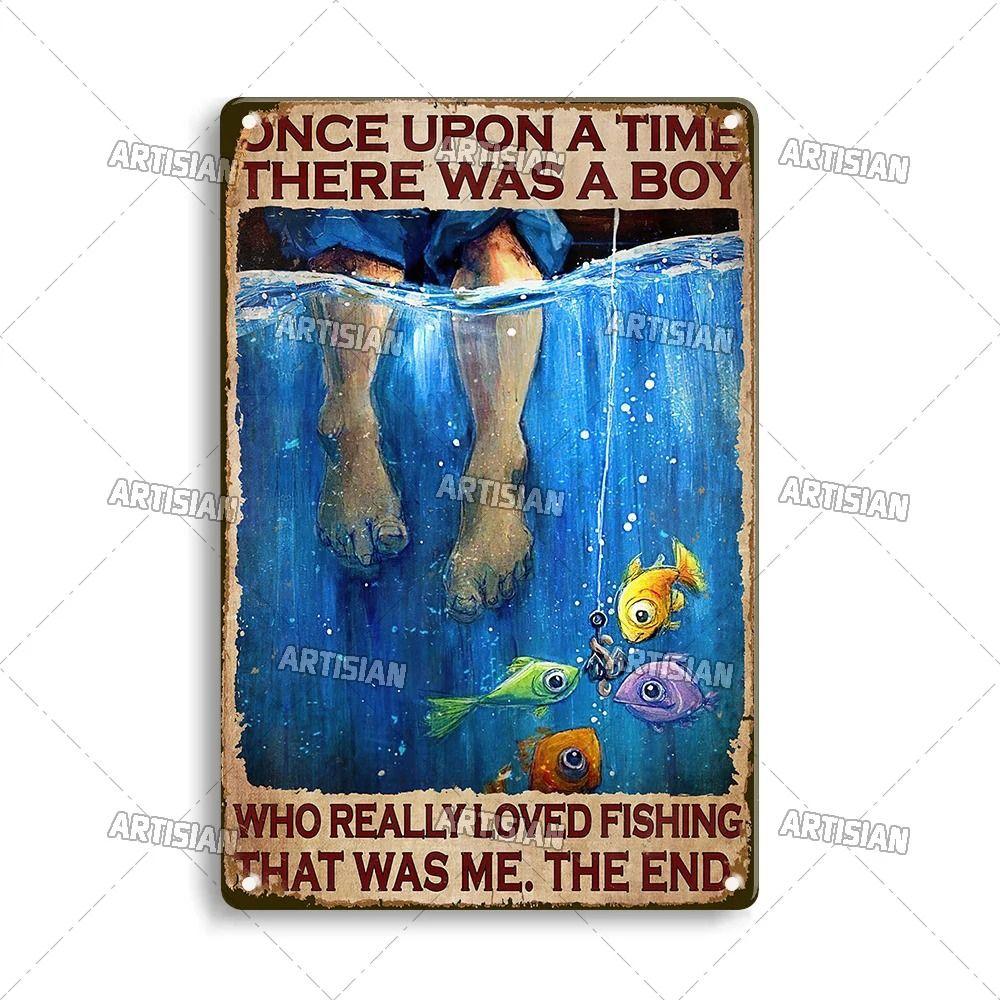 Boy Who Loved Fishing Metal Sign, Gift for Fisherman 20x30cm