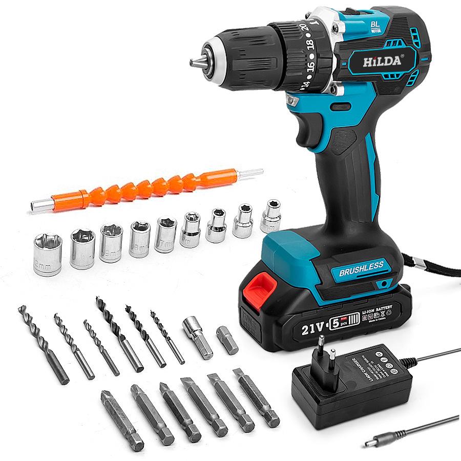 21V Brushless Lithium Battery High-Power Portable Electric Drill & Impact Screwdriver