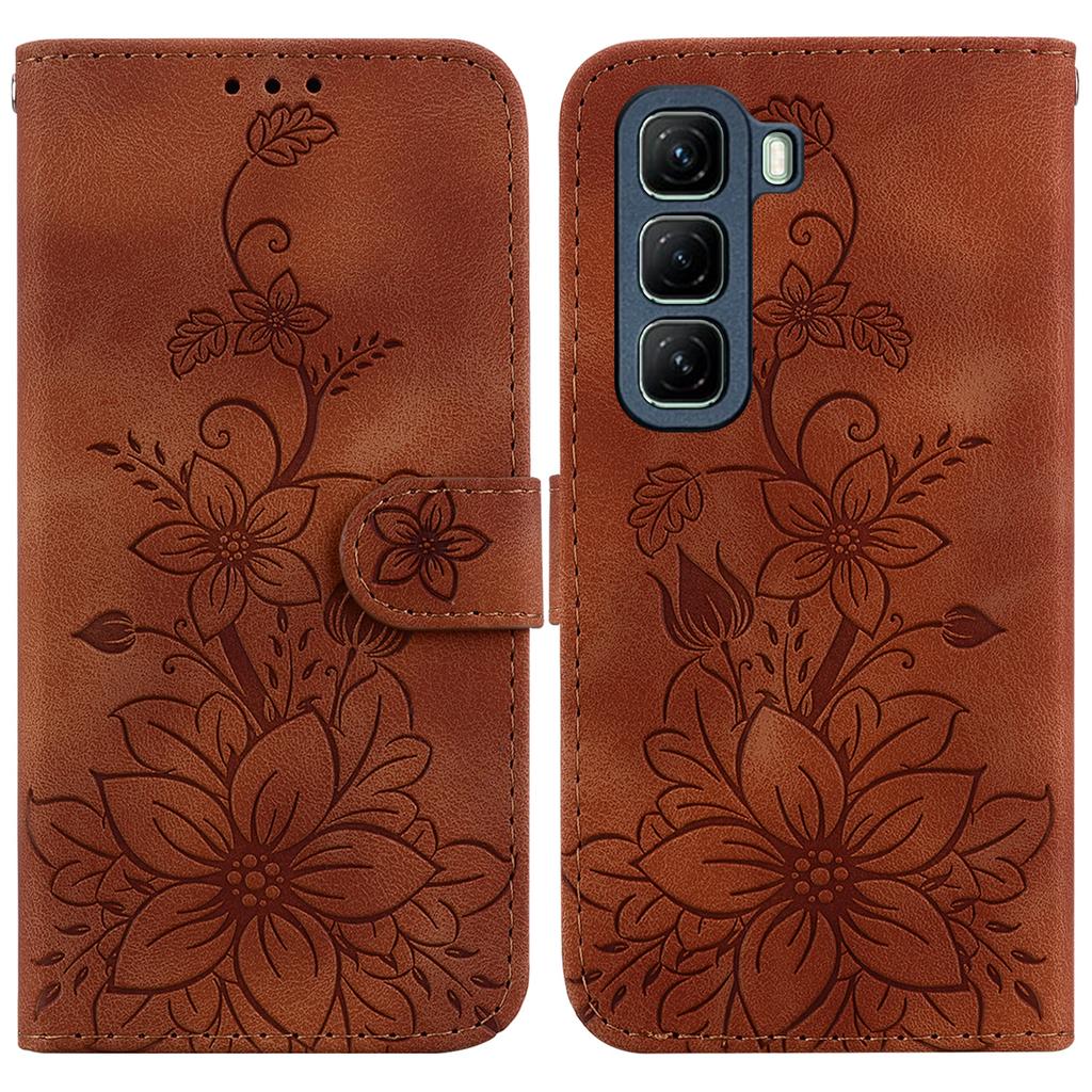 For Infinix Hot 50 5G Case Lily Flower Imprint Leather Phone Cover with Stand