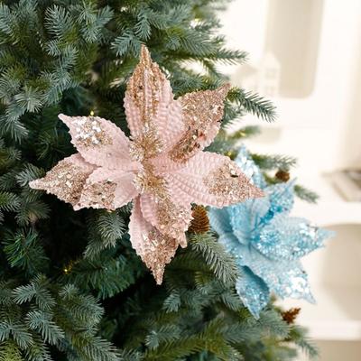 Weihnachtsgeschenke Künstlicher Weihnachtsstern Glitzerblume Weihnachtsbaumschmuck 28cm 3D Simulation Magnolie Flanell Rosa Blau