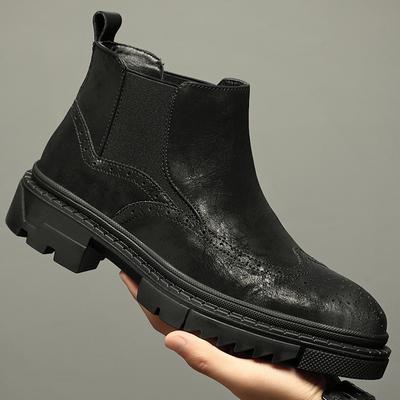 Men's Boots 2026 Leather Boots Men's Shoes Winter Velvet Leather Casual Mid High Top Chelsea Leather Boots