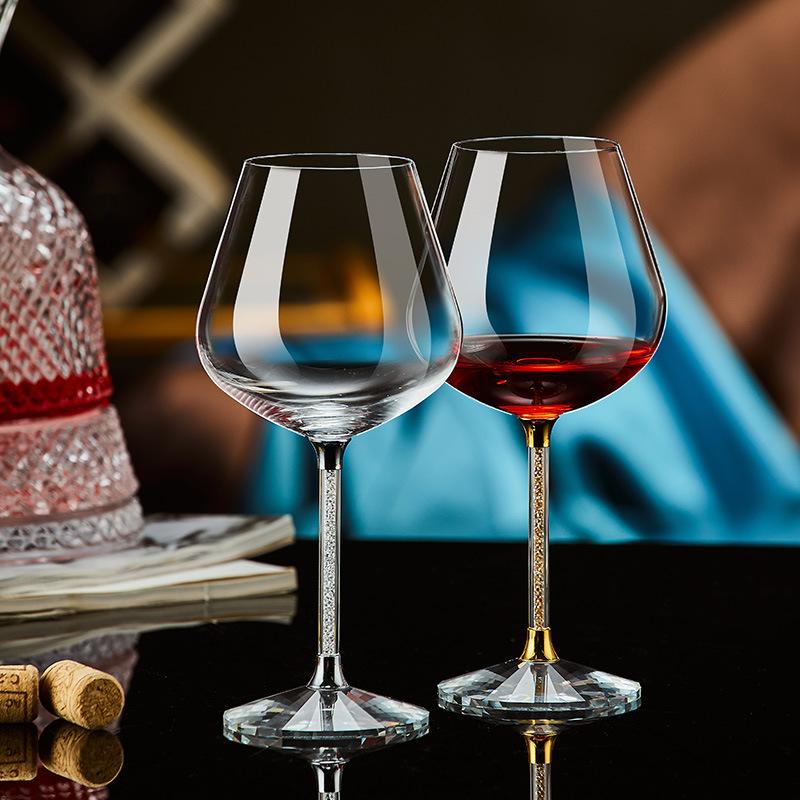 Luxury European Diamond Crystal Champagne Cup Set High Beauty Handmade High Foot Cup Bubble Mug Household Wine Set Couple Pair C