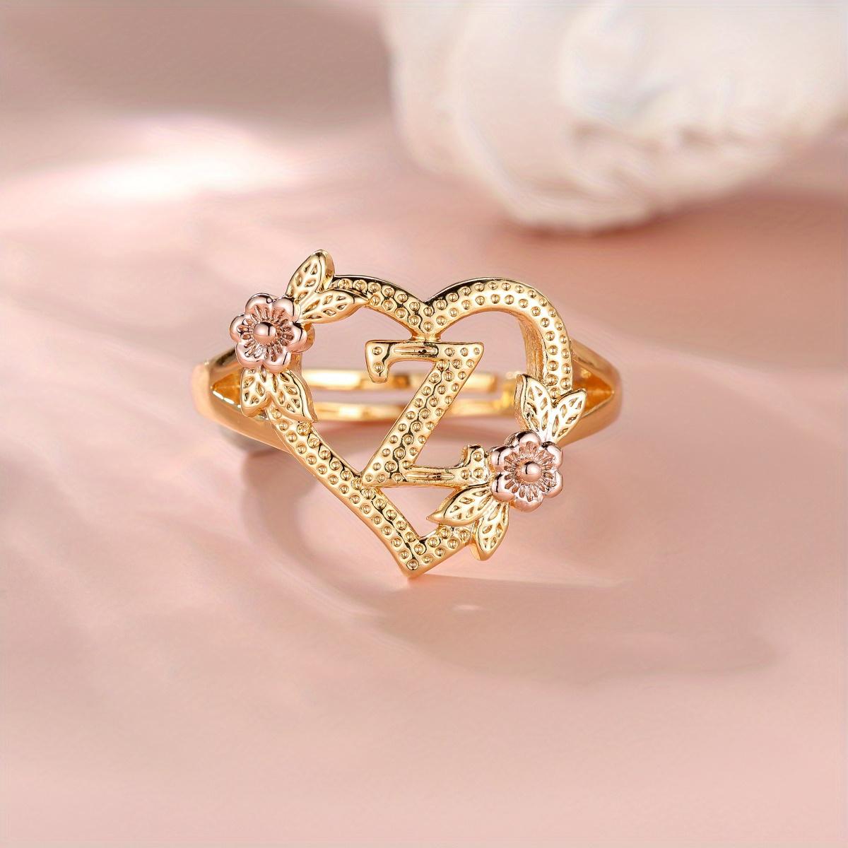 

1 шт., золотого цвета, 26 английских букв, кольцо принцессы, регулируемое кольцо с розой, обручальное кольцо, ювелирное изделие, подарок на день Святого Валентина Z