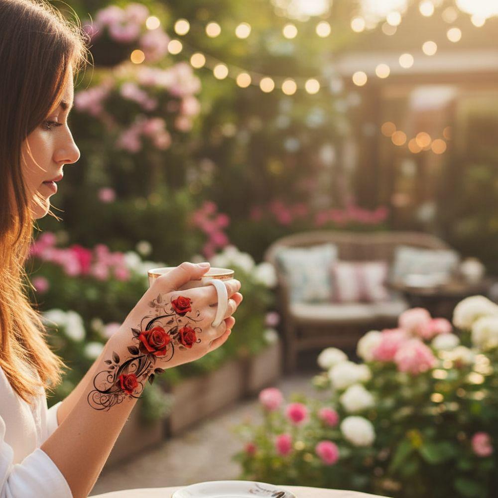 Flower Rose Temporary Tattoo Long Lasting Body Art Sticker Sweet Instant Decals Back