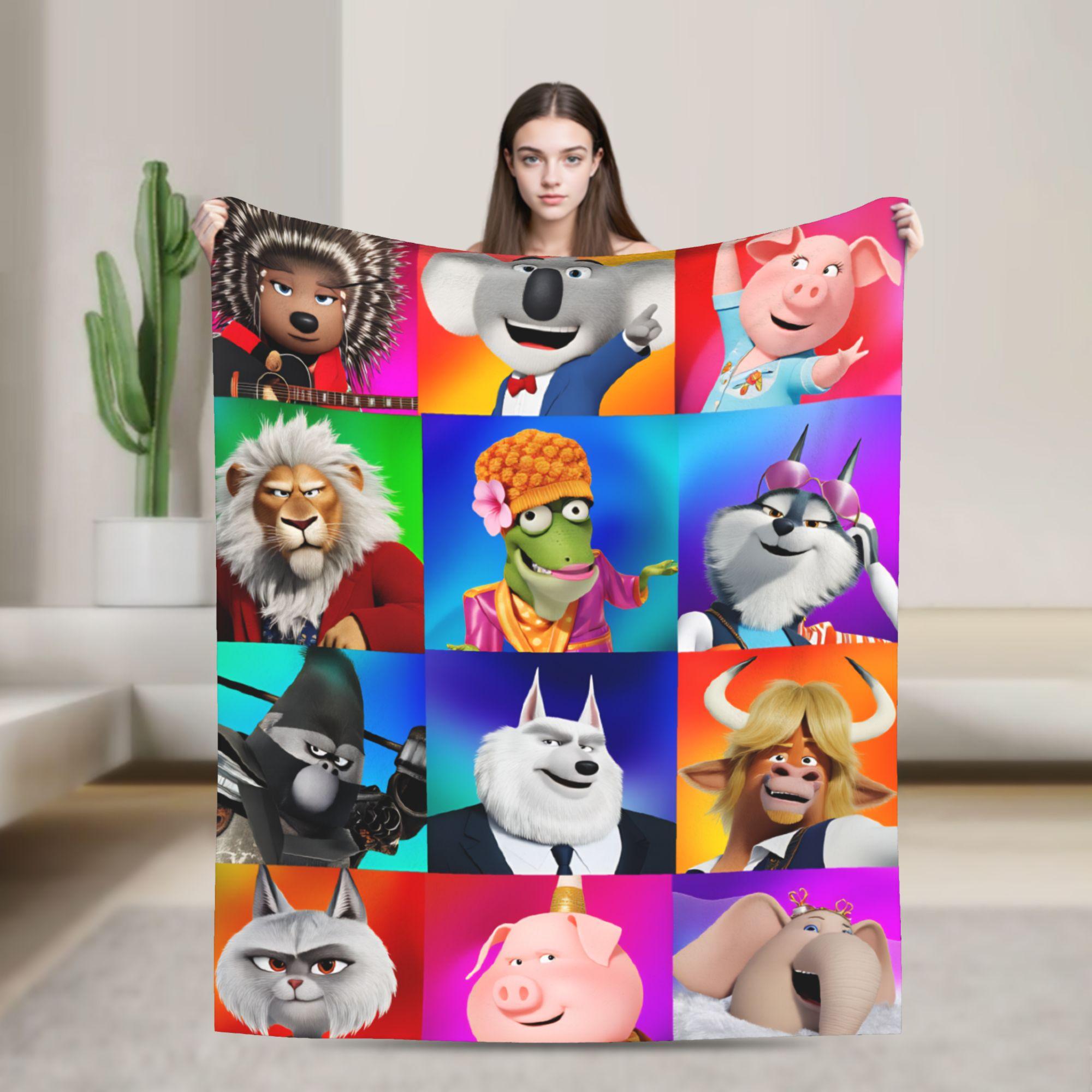 

Sing 2 Movie All Characters Buster Ash Flannel Blanket Soft Durable Throw Blanket for Outdoor Pattern Bedspread Sofa Bed Cover 80x120cm(31x47inch)