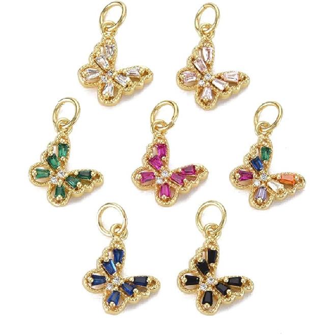 Stiesy 10 Pcs Mix Random 18K Gold Plated Mini Flower Shape Charms Brass Micro Pave Colorful Cubic Zirconia CZ Stone Dangle Charms with Pearl for