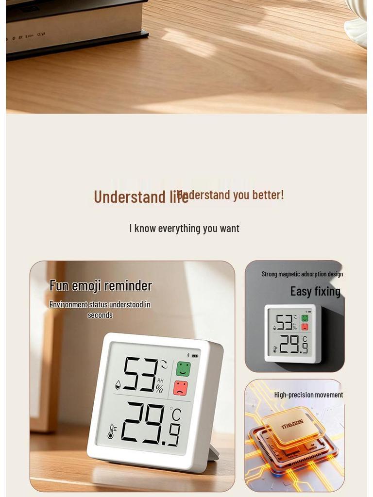 Smart Indoor Digital Thermometer & Hygrometer with High-Precision Display for Baby Room, Compatible with Mijia App
