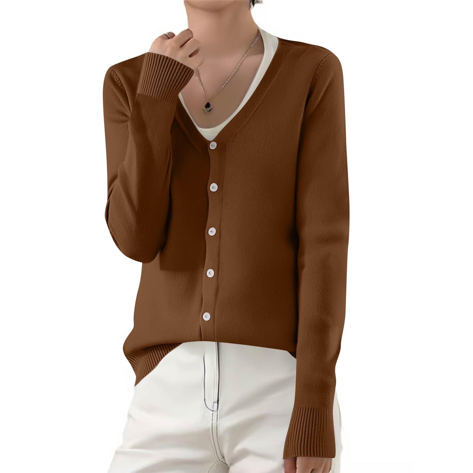 

Women s Fashionable Casual Solid Color Long Sleeve Top XL кофейный