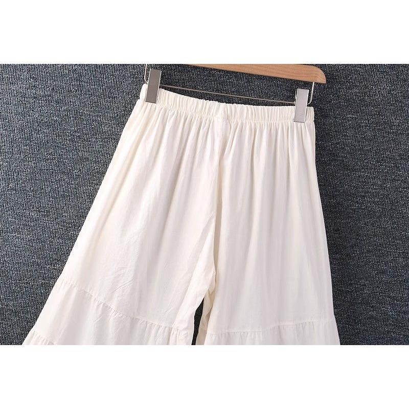 Sweet and Fresh Cropped Pants In Spring and Summer, Loose Oversized Embroidered Patchwork Lace Solid Color Micro Flared Pants