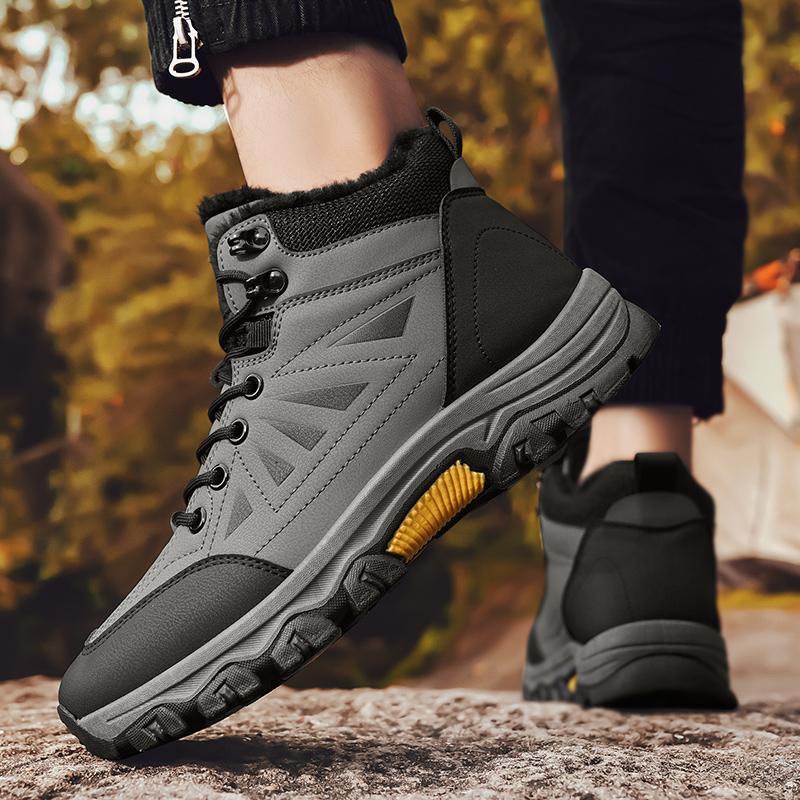 Winter Warm Men's Hiking Shoes Outdoor Waterproof Snow Boots Anti-slip Trekking Climbing Shoes Comfort Walking Sneakers with Fur