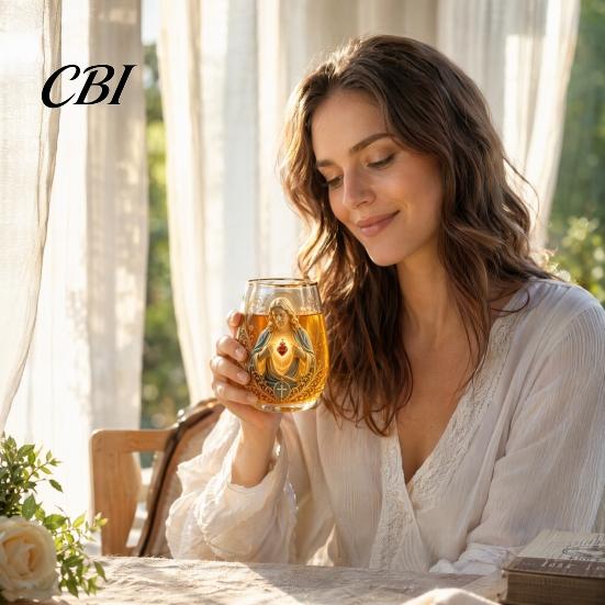 Lead-free Glass Cup Faith Cup, Lead-Free Transparent Mug, with Religious Themed Gold Electroplated Edges, Stylish Christian Morning Prayer