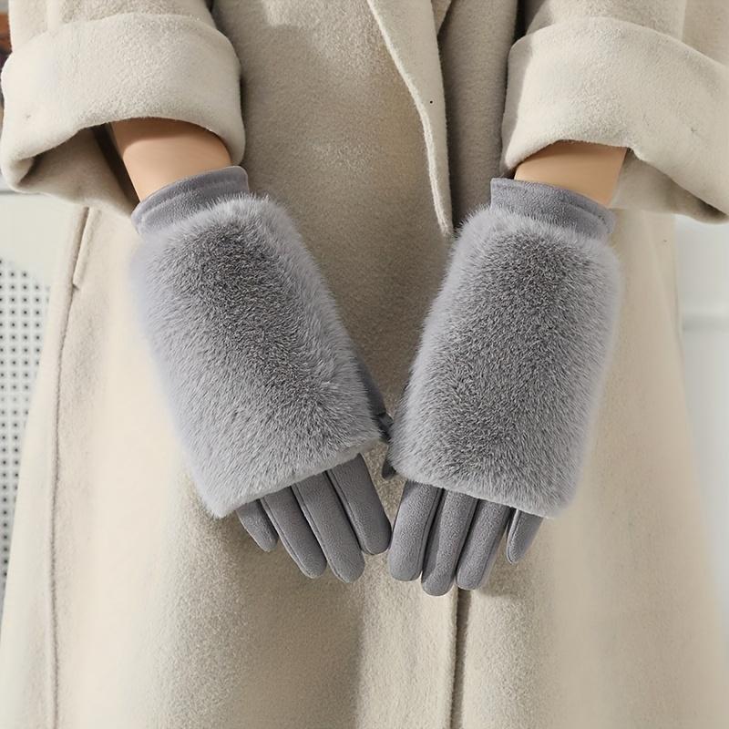 Women's Winter Plush Lined Warm Windproof Cold-Proof Touchscreen Gloves, 1 Pair