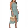 Damen ärmelloses Freizeitkleid Neckholder-Ausschnitt Midi-Länge geschlitzter Saum Sommer-Outfit Leichter Stoff Bequeme Passform