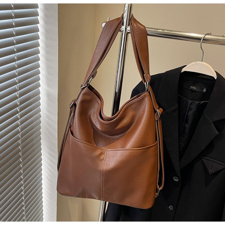 New Soft Leather Texture Armpit Bag High Capacity Women Backpack Versatile Commute Shoulder Tote Bag
