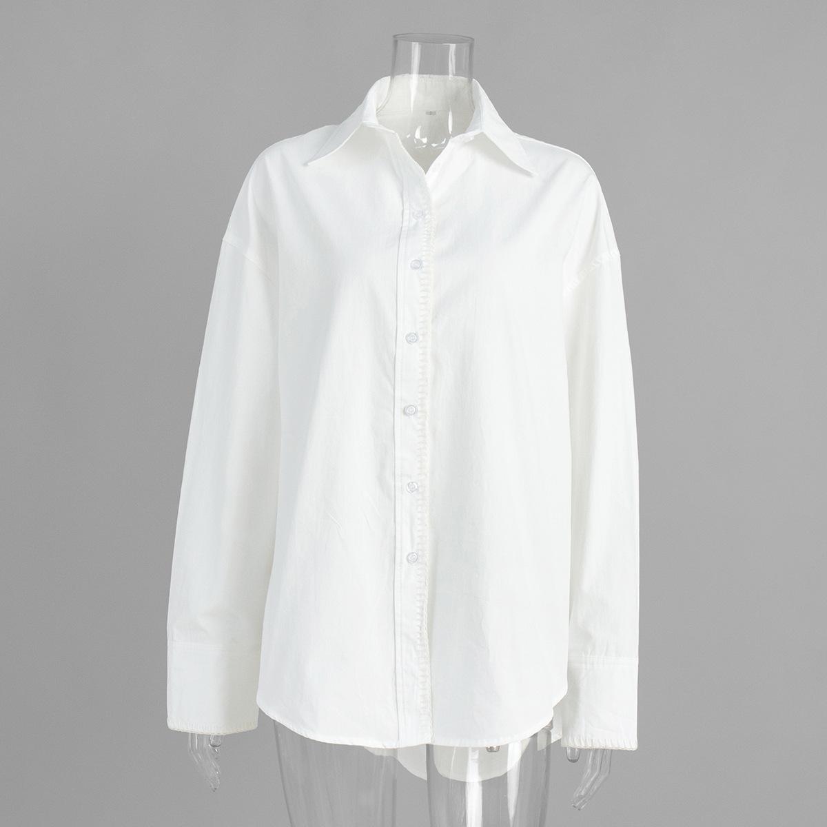 

Simple white long-sleeved shirt autumn lapel single-breasted shirt European and American pure cotton loose shirt women S белый