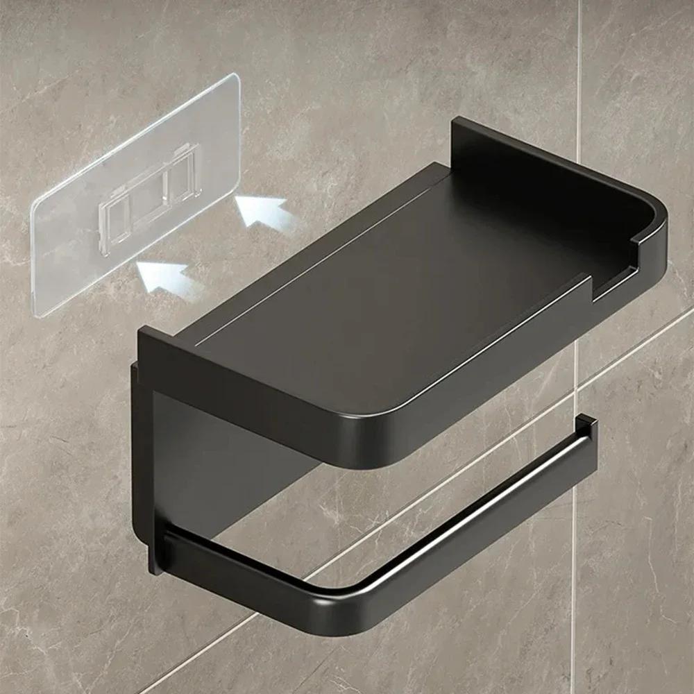 Toilet Paper Holder Stand Wall-Mounted Toilet Paper Dispenser Kitchen Bathroom Storage Rack For Tissue Box Shelf Phone Holder