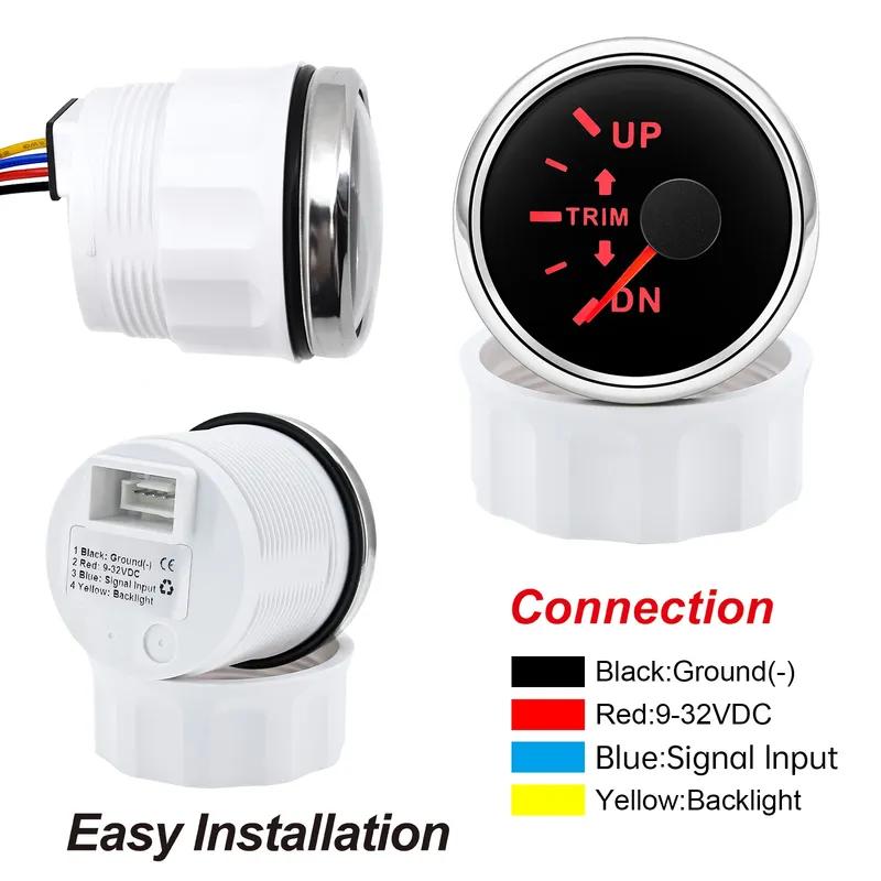 0-190 Ohm 52mm UP-DN Right Side Trim Meter Waterproof Trim Gauge with Red Backlight Stainless Steel Bezel Car Accessories