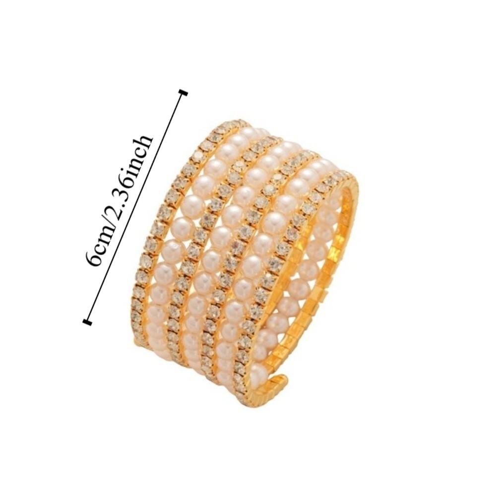 Elegant Crystal Imitation Pearl Bracelet Fashion Stretchable Pearl Cuff  Wedding