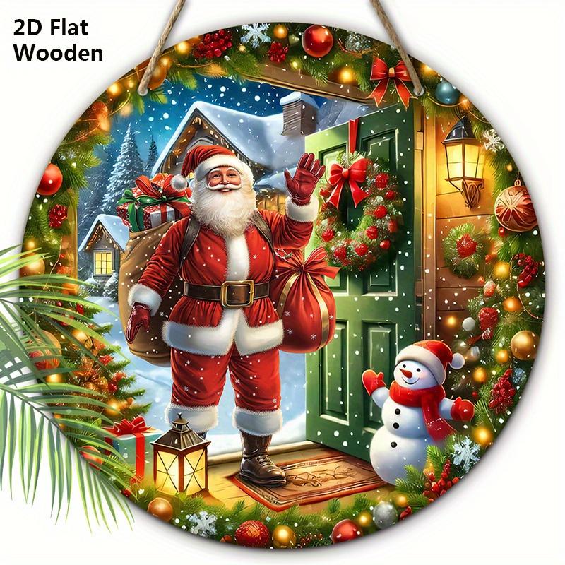 

1 шт. Деревянная рождественская табличка с рисунком Санта-Клауса и снеговика - Круглая табличка на канун Рождества для декора на входную дверь/стену - Идеальное рождественское украшение 20cm/7.87in красный