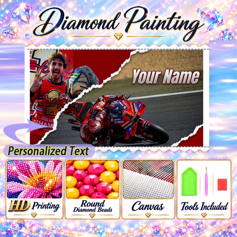 MotoGP 5D DIY Diamond Painting Custom Name Text, Full Drill Rhinestone Mosaic Art Home Gift