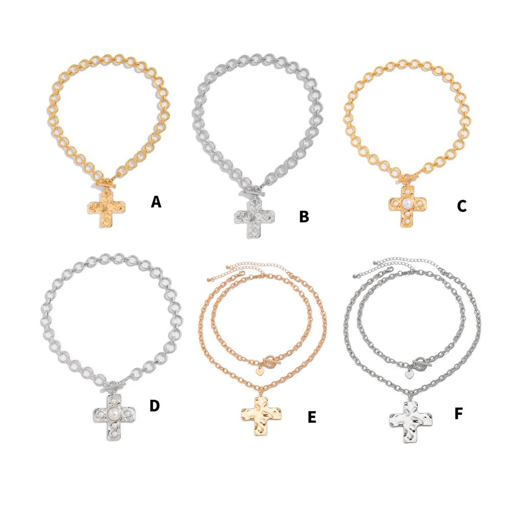 Eleagnt Hammered Crosses Necklace Stylish Chunky Crosses Necklace in Hammered Designs Women's Neck Chain Jewelry