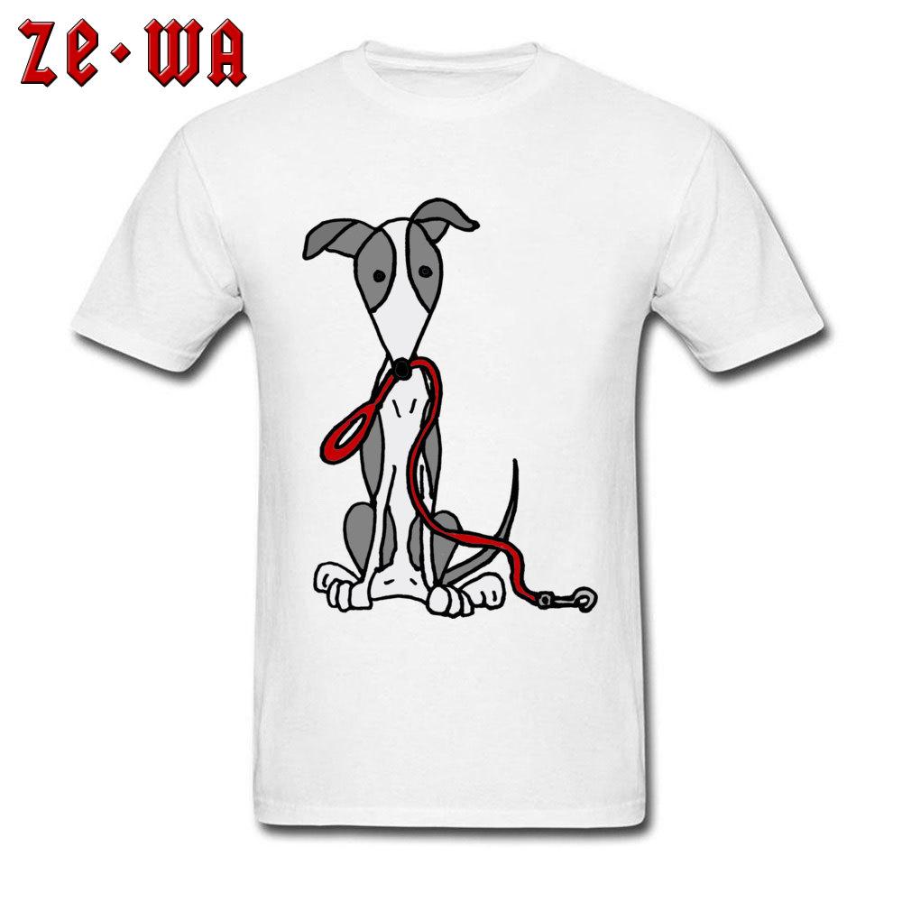 Funny Mens T Shirt Dark Grey Tshirts 100 Cotton Clothes Greyhound Dog With Red Leash Cartoon Tops Tees Summer Fall Tshirt