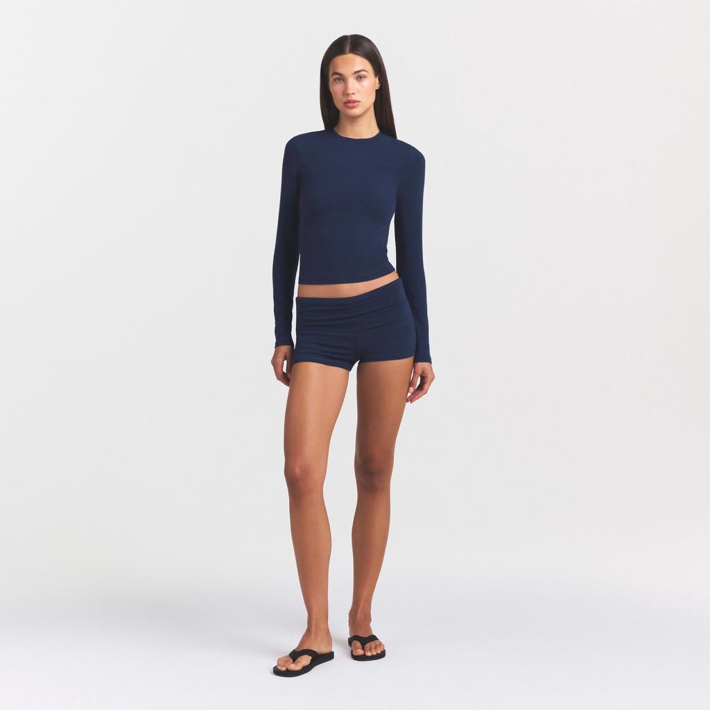 SKIMS Plain Cotton Long Sleeve T-Shirt Women tops Navy-Blue AP-TSH-0647-NVY
