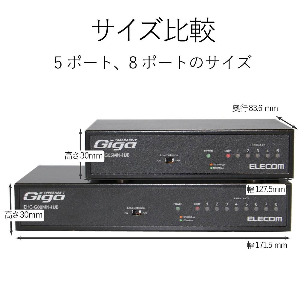 ELECOM EHC-G05MN-HJB Gigabit 5-Port Switching Hub with Magnet, Built-in Power Supply, Metal Housing