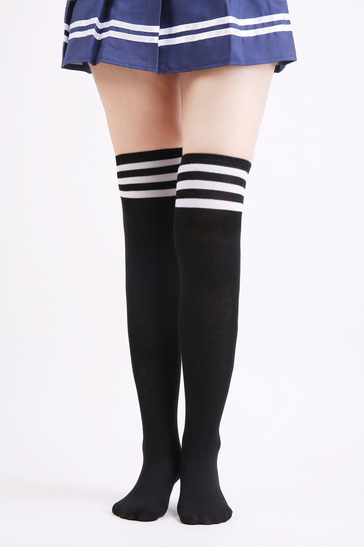 

Harajuku Socks College Style Japanese Black And White Three-Lane Three-Bar Striped Student Knee Football Women S Socks Long-Height Tube Socks one size fits all [over-the-knee]