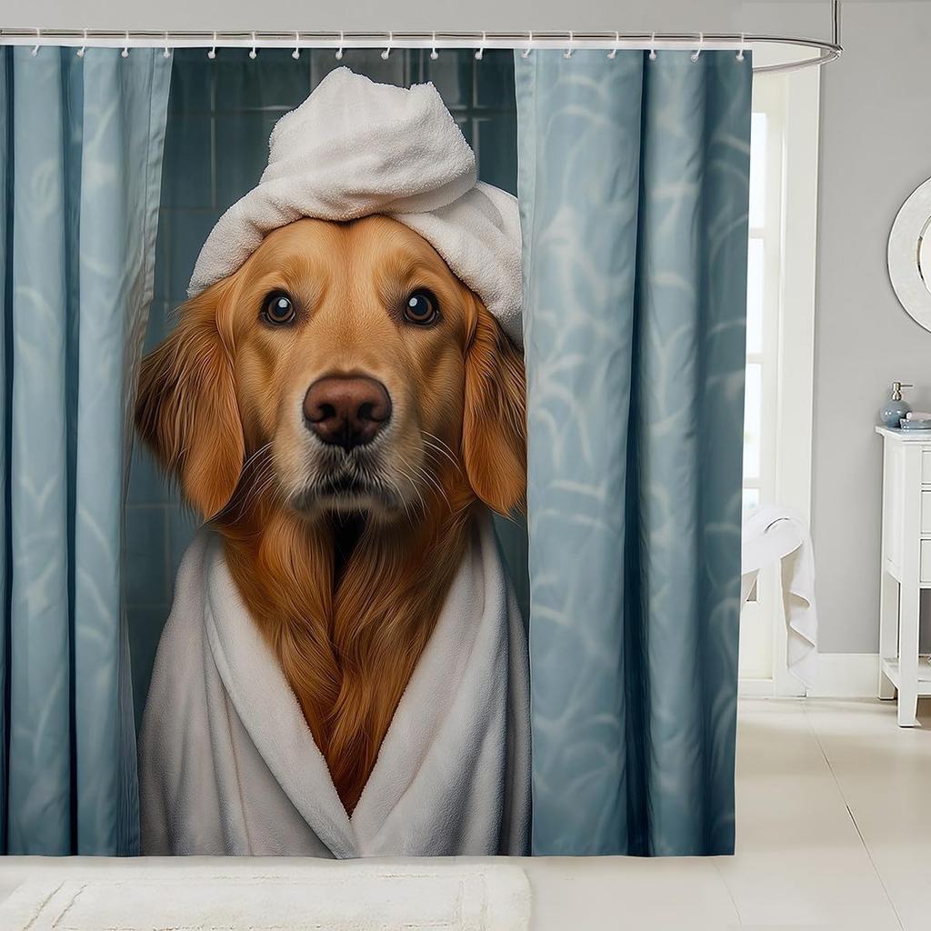 Funny Golden Retriever Shower Curtain for Bathroom Decor Kids Puppy Dog Bath Curtain Boys Girls Dachshund Bathroom Accessories