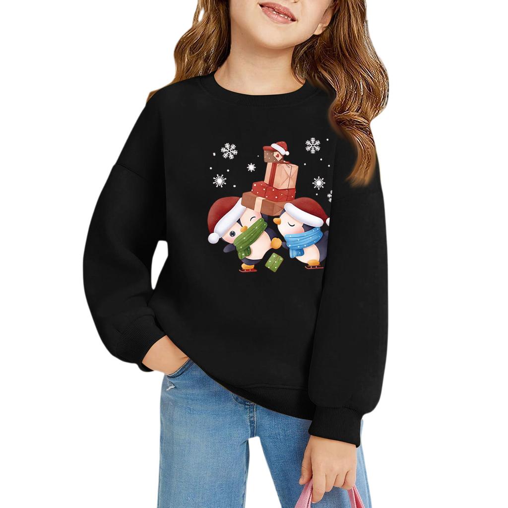 Christmas Day Girls Round Neck Pullovers For Kids Printed Baby Tops