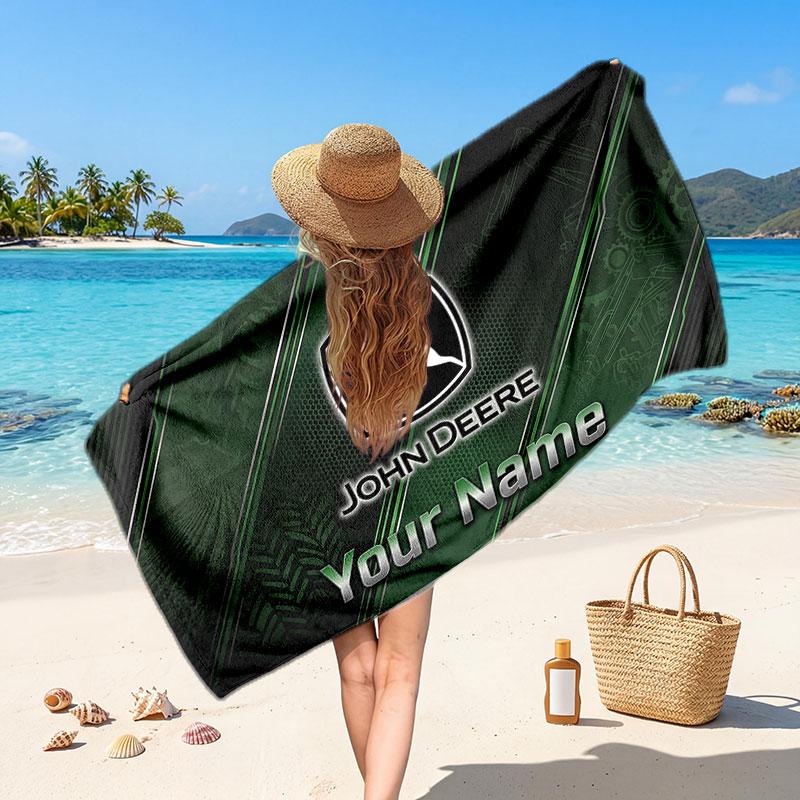 John Deere Customized Name Text Beach Towel, Soft Absorbent Towel Beach Pool Travel Personal Gift