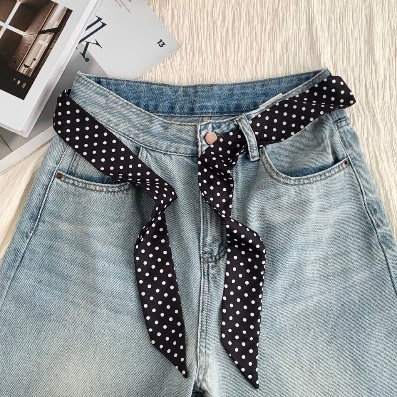 Silk scarf long strip new polka dot blue silk scarf neck scarf multi-purpose headscarf headband hair tie bag streamer belt belt