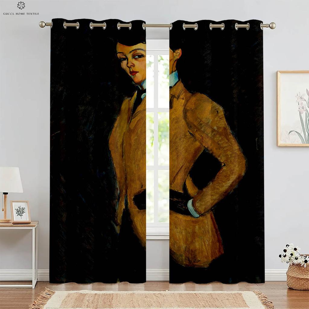 Classical Oil Painting 3d Printing Curtain Bedroom Studio Dormitory Study Room Decorative Curtain Can Be Customized 2 Pieces