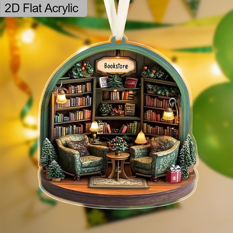 Ciondolo Scena Vintage Libreria in Acrilico per Amanti dei Libri Decorazione Stanza Accessorio Zaino Portachiavi Regali Stagione Ritorno a Scuola