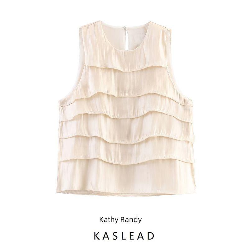 Kaslead New Women clothes Western Style Fashion Bright Effect Laminated Decoration Top 8312938 101