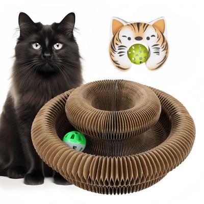 Cat Scratcher Accordion Toy Changeable Interactive Cat Scratching Board with Bell Ball