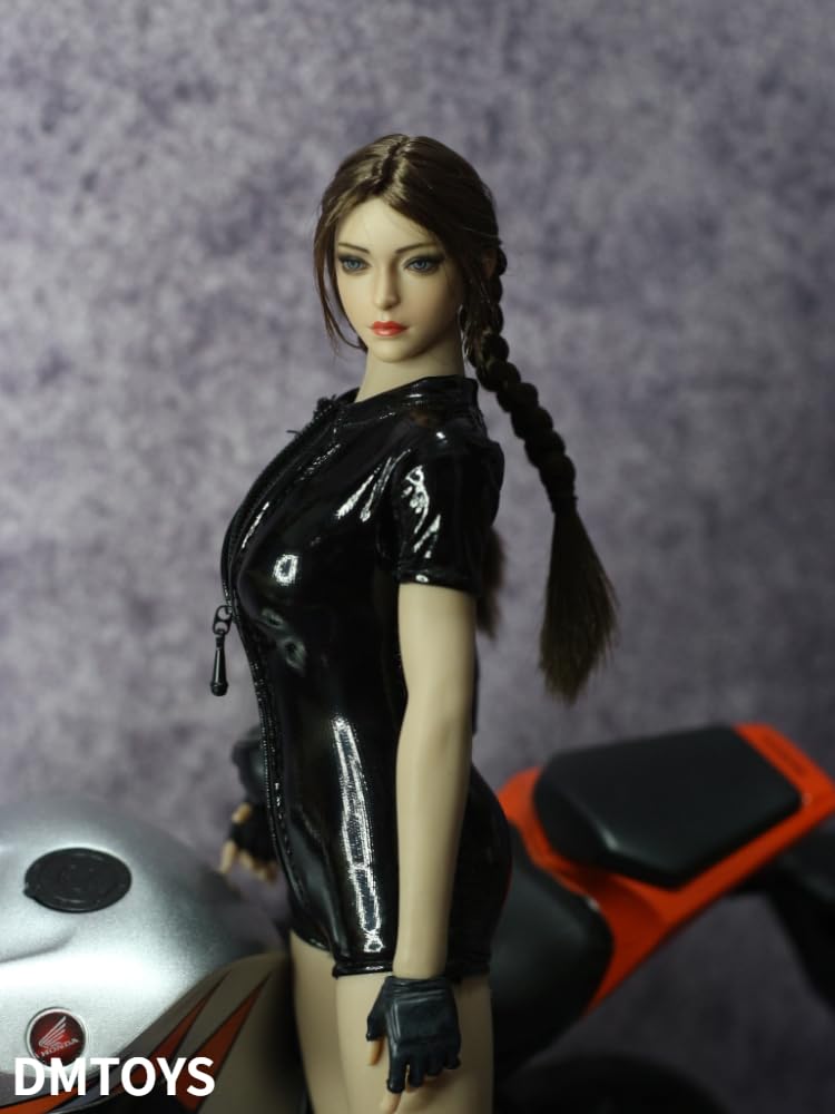 Scale Action Figure Compatible with TBLeague Body DMTOYS Beautiful Woman Sexy Black Short Sleeve Top with Open Chest and High Cut Bodycon Jumpsuit