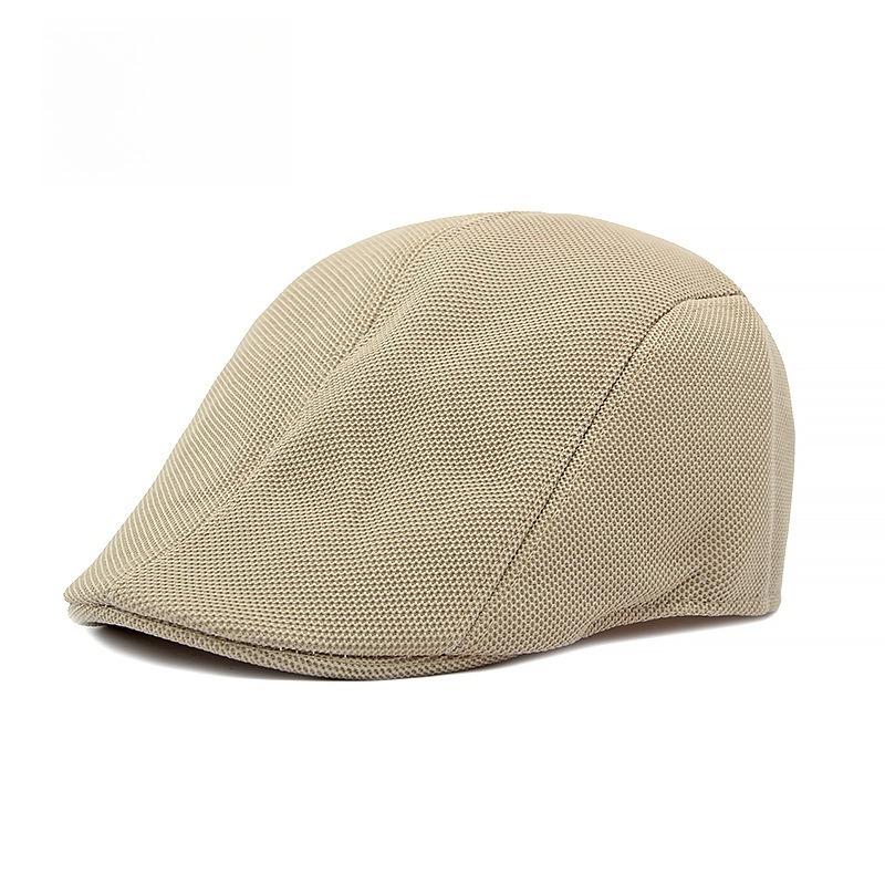 Men Breathable Mesh Flat Cap Summer Sunshade Ivy Cap Lightweight Duckbill Hat Retro Plain Forward Cap for Middle-Aged