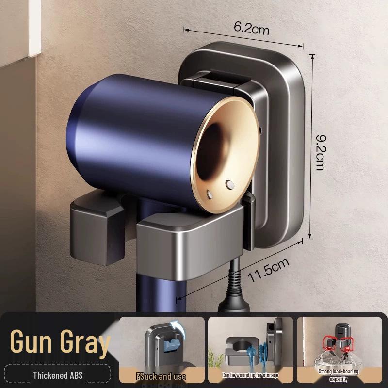 Suction Cup Wall-Mounted Hair Dryer Holder & Cord Organizer
