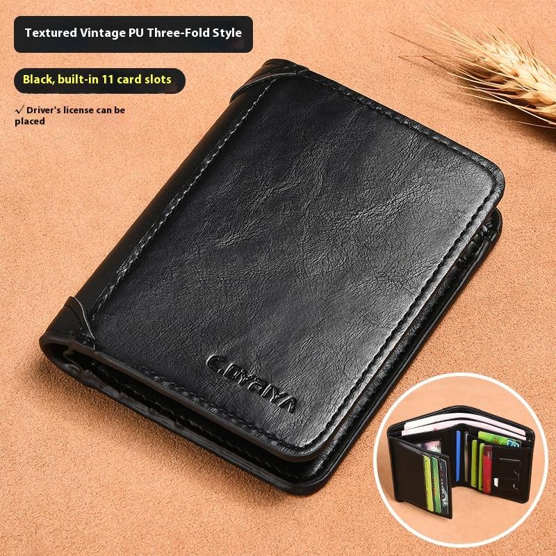 Men's Wallet Thin Short Driver's License Wallet Integrated Card Bag Multifunctional Vertical Three-fold Wallet