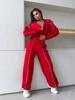 Lines Short Stand-Up Collar Sports Suit Women's, Zipper Waist Jacket High Waist Wide Leg Tights Sweatpants Two Pieces