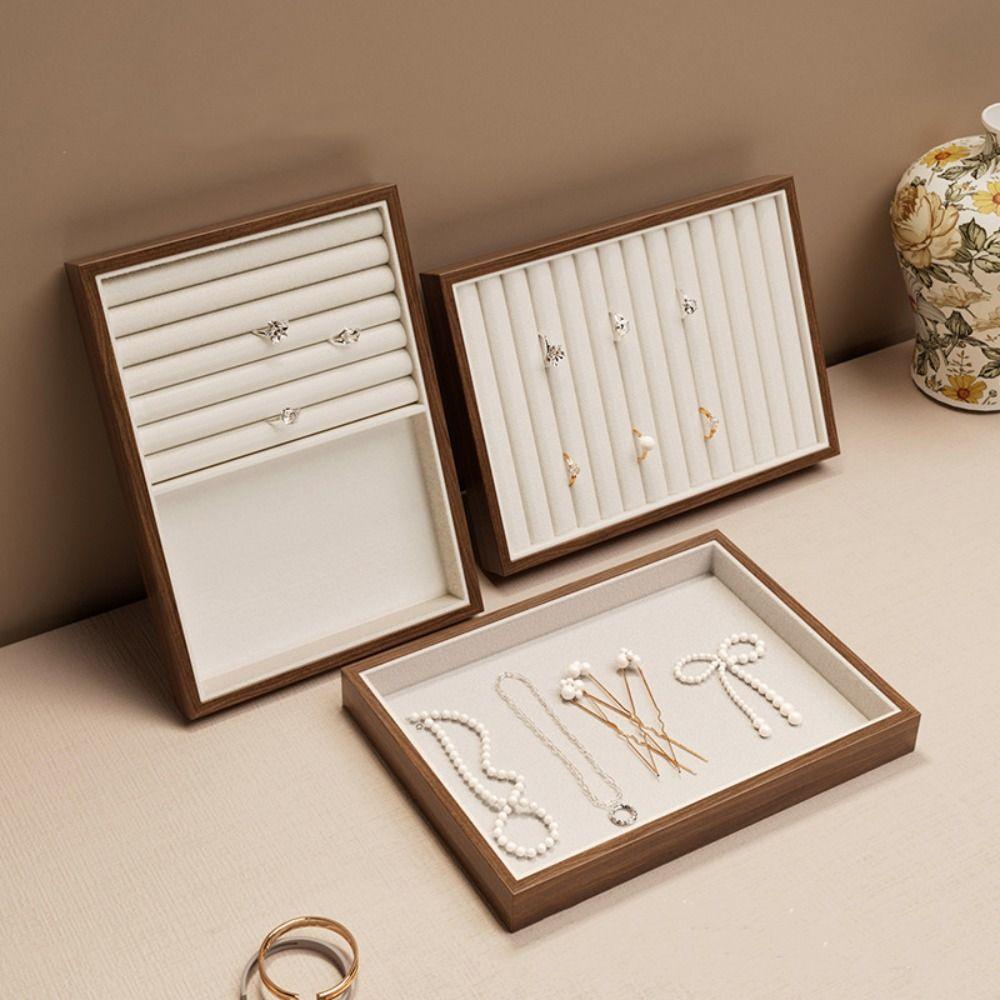 Velvet Ring Earring Holder Exquisite Jewelry Display Tray Multipurpose Wood Rings Tray  Desk