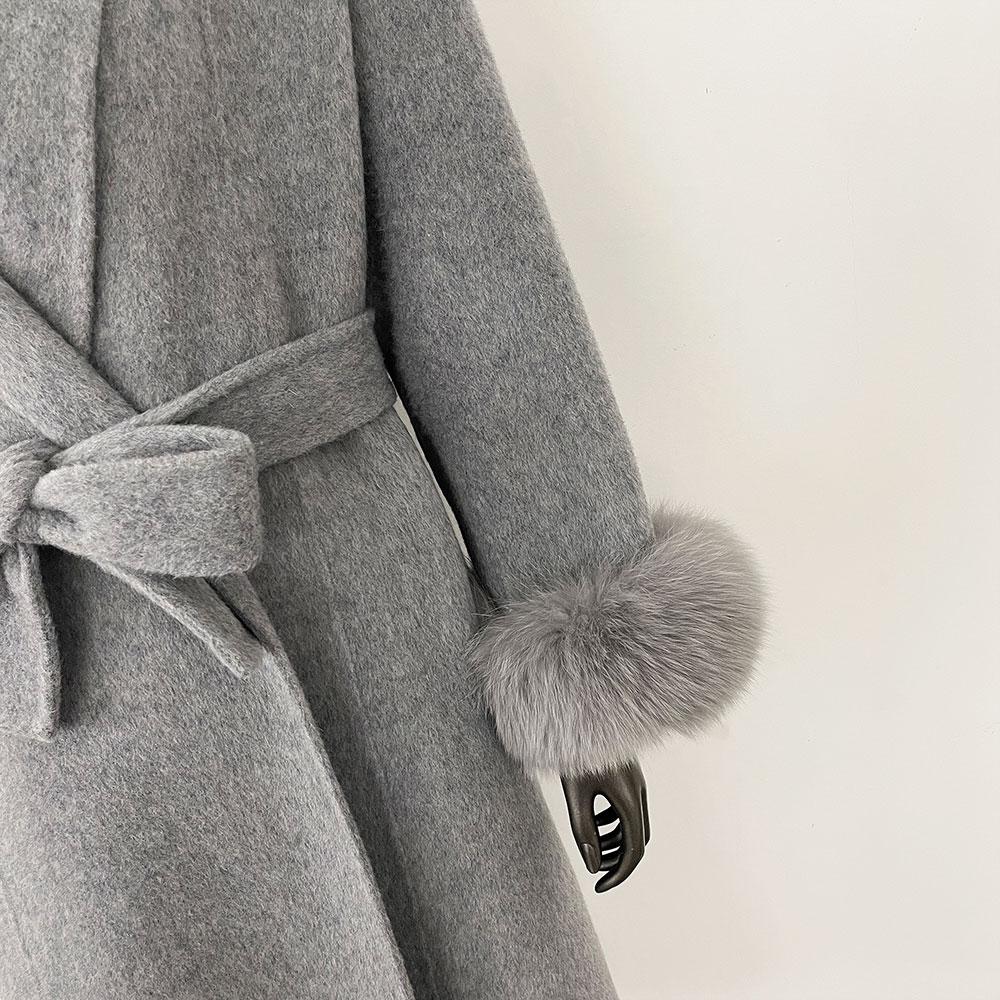 OFTBUY Oversize Loose Autumn Winter Women Coat Real Natural Fox Fur V-neck Woolen Blends Jacket Thick Warm Casual New Overwears